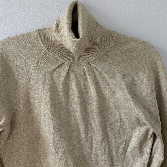 Express Design Studio Womens Size Small Gold Metallic Stretch Turtleneck Sweater - Picture 2 of 6